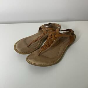 Born Lake Sandal Women’s 8.5 M Brown Braided Leather Strap Cushioned Buckle